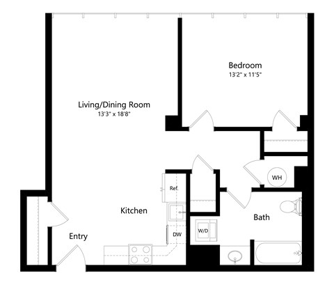 a floor plan of a living room with a kitchen and a bedroom