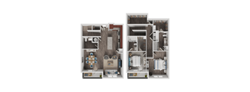 A diagram of a house layout with a kitchen, living room, and bathroom.