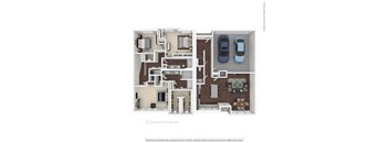 A floor plan of a two-story home with a garage on the second floor.