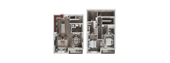 A diagram of a house layout with two rooms.