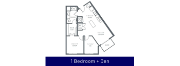 A floor plan of a 1 bedroom + den apartment.