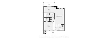 A floor plan of a house with a den, bath, living/dining room, kitchen, bedroom, and deck.