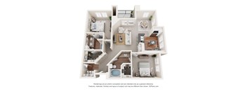 A 3D floor plan of a house with multiple rooms.