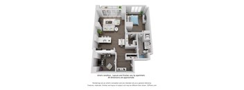 A 3D floor plan of an artist's rental apartment.