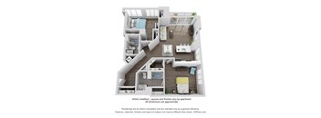 A 3D floor plan of an apartment layout.