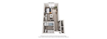 A 12'x8'10" floor plan of a small apartment with a kitchen, living room, and bathroom.