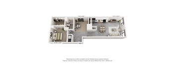 A floor plan of a house with a kitchen, living room, and two bedrooms.