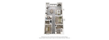 A floor plan of a two-bedroom apartment with a living room, kitchen, and bathroom.