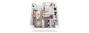 a 1 bedroom floor plan with a bathroom and a living room