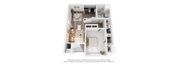 a 3d floor plan of a home with a bedroom and living room