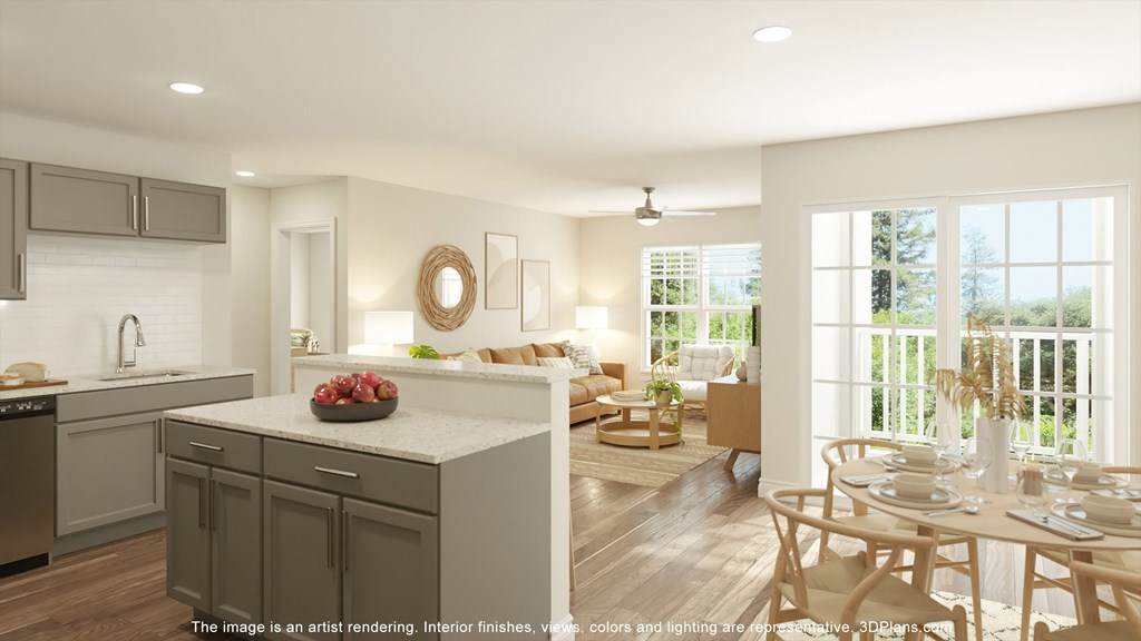 a rendering of a kitchen and living room