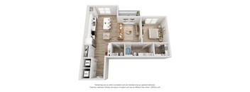 a 1 bedroom floor plan with a bathroom and a living room