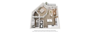 a 1 bedroom floor plan with a bathroom and a balcony