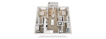 a 2 bedroom floor plan with a bathroom and a living room