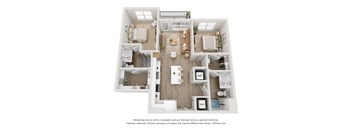 a stylized floor plan of a 1 bedroom with a bathroom and a living room