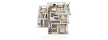 a stylized floor plan of a 3 bedroom apartment