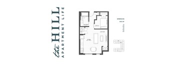 A studio floor plan for at 593 sq ft the emerson