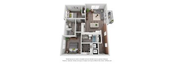 a stylized floor plan with a bedroom and a living room