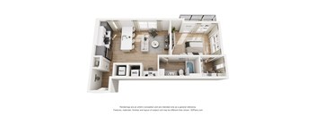 A 3D floor plan of a house with labeled rooms.