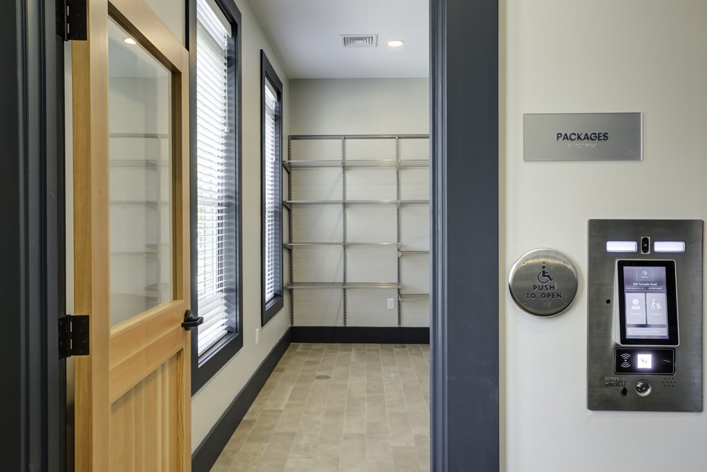 A door with a sign that says packages on the wall.