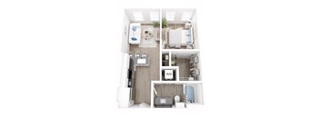 A white and wood bathroom with a W/D sign.