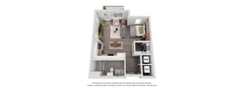 a 1 bedroom floorplan is shown with a wood floor
