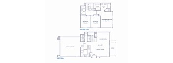 A floor plan of a two-story house with a garage.