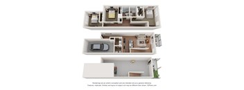 a stylized view of the 3d floor plans of a house