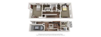 a 3d floor plan of a house with a garage and a car in the garage
