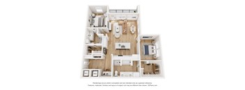 A 3D floor plan of a house with labeled rooms.