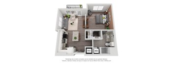 a 1 bedroom floor plan with a bathroom and a living room