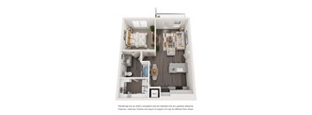 a stylized floor plan of a 1 bedroom192 sq ft