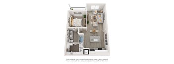 a stylized floor plan with a bedroom and a living room