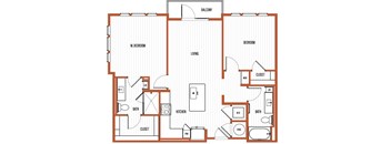 A floor plan of a house with labeled rooms such as bedroom, living room, and kitchen.