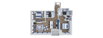 A floor plan of a house with a kitchen, living room, and bedrooms.