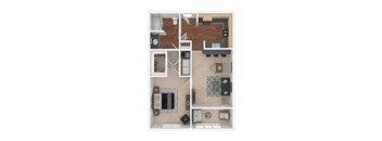 A floor plan of a house with a kitchen, living room, and bathroom.