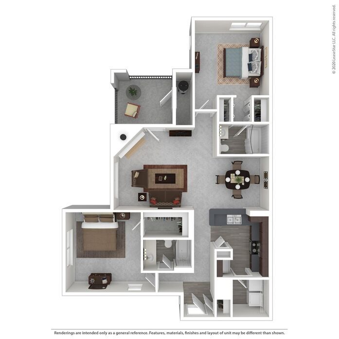 A floor plan of a house with a kitchen, living room, and two bedrooms.