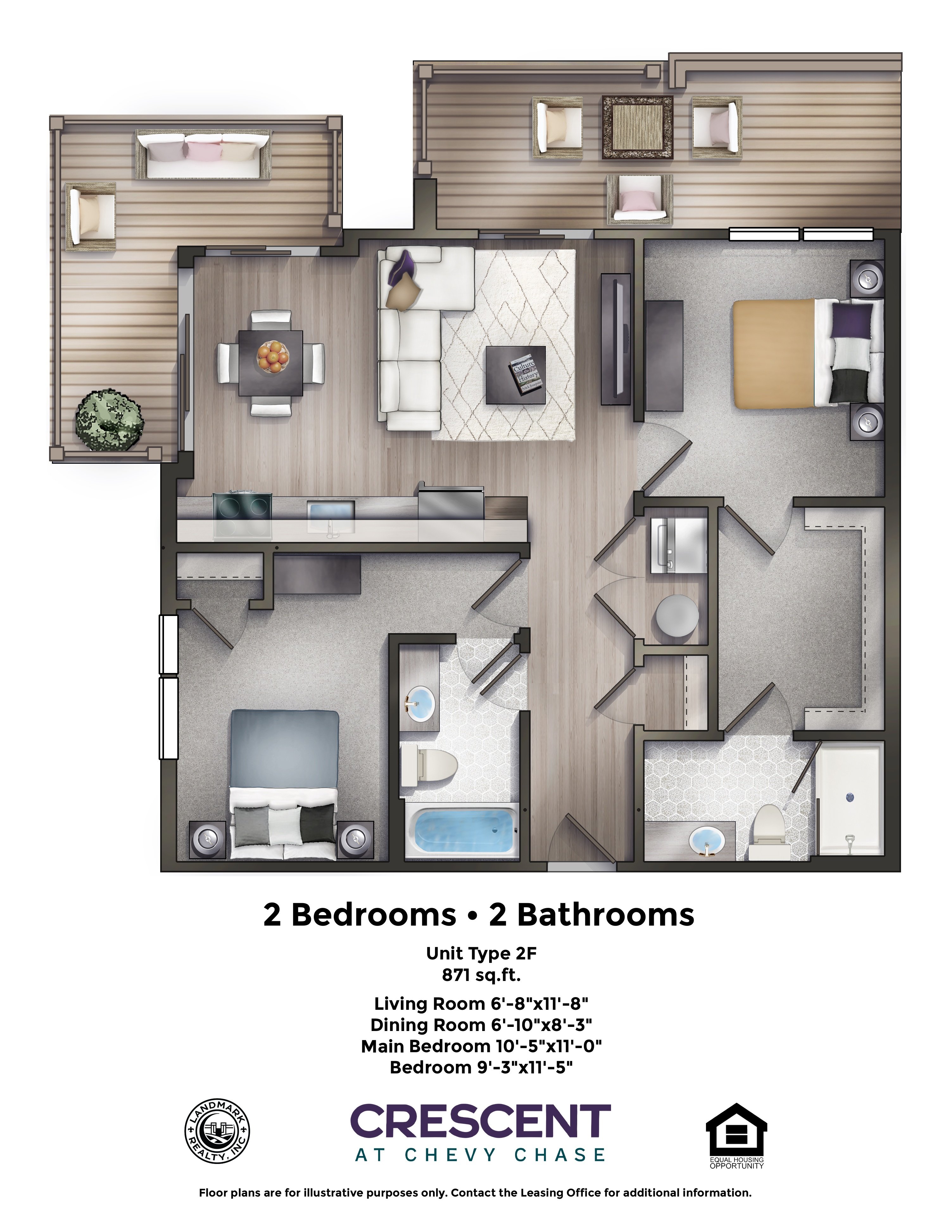 A floor plan of a Crescent at Chevy Chase apartment.