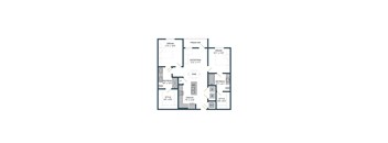 A floor plan of an apartment with a layout including a bedroom, living room, kitchen, and bathroom.