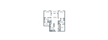 A floor plan of a house with a central entertainment area and two bedrooms.