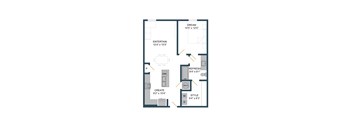 A floorplan of a one bedroom and one bathroom apartment.