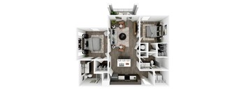 a 3d floor plan of a house with a bedroom and a living room