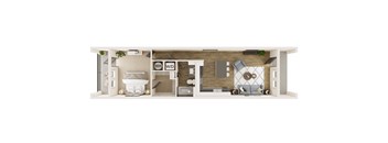 a bedroom floor plan with a bathroom and a living room
