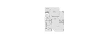 A floor plan of a house with a living room, dining room, kitchen, and two bedrooms.