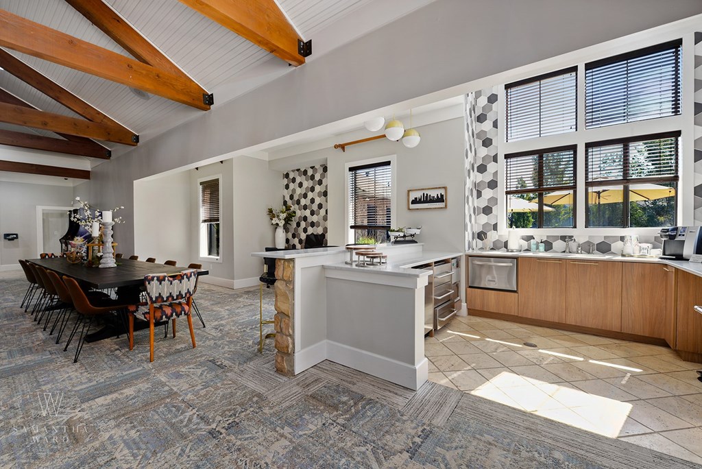 Demonstration kitchen and dining area in clubhouse