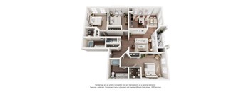 A 3D floor plan of a house with multiple rooms.