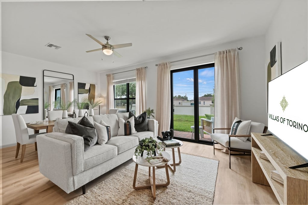 a living room with a couch and a coffee table