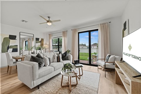 a living room with a couch and a coffee table