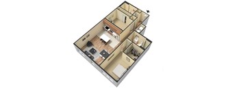 illustration of the first floor of a two bedroom apartment