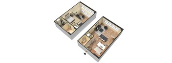 the illustration of the interior of a small apartment